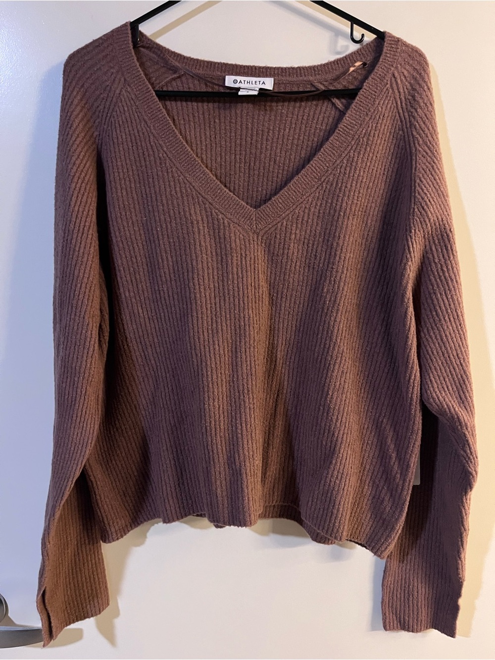 Athleta Felicity cozy v-neck sweater In Rustic Beige color - size L - NEW
